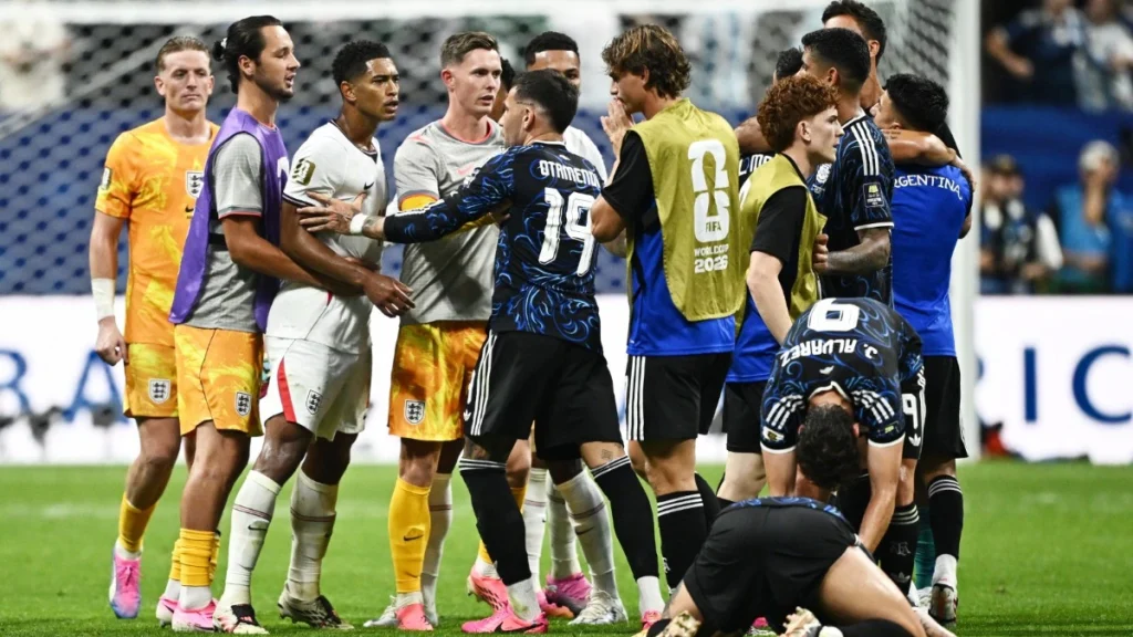 Watch: Jude Bellingham Clashes with Argentina’s Valentin Barco Amid Heated Moments Following England’s Departure