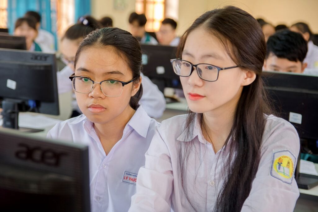 Student using a laptop